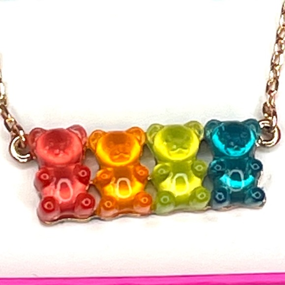 Betsey Johnson Gummy Bear Earrings & Necklace Set Gold Red Blue Yellow Orange - Picture 4 of 5